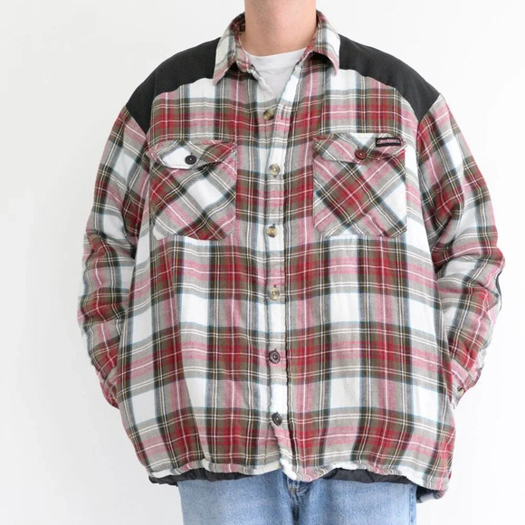 Vintage Dickies Red And Green Plaid Quilt Lined Outdoor Button Up Shacket Large - Picture 2 of 12